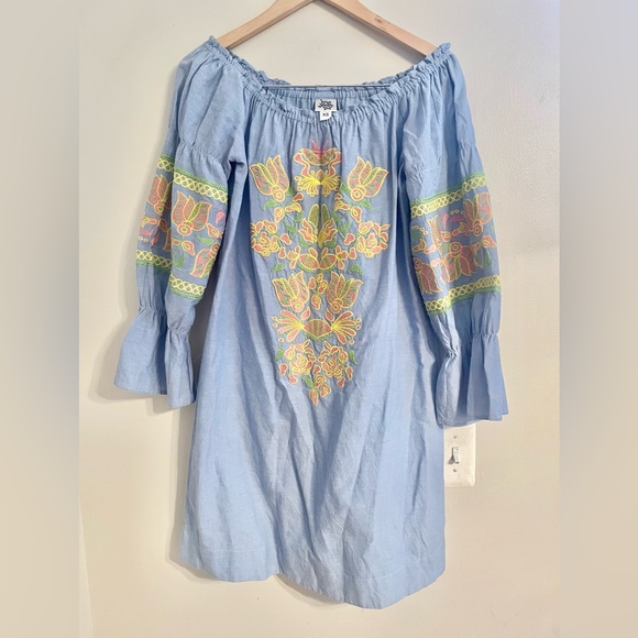 ivy jane Dresses & Skirts - Ivy Jane off shoulder embroidered chambray dress Size X- Small- EUC